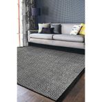 RealHomes Siyah Gri Zeminde Geometrik Motifli Klasik Desenli Geometrik Oturma Odası Kaymaz Taban Saçaklı Halı HaliDik-Deluxe-11917, 120 x 180