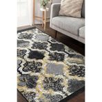 RealHomes Siyah - Gri Zeminde Morrocan Motifli Antik Desenli Geometrik Eskitme Motifli Antre Saçaklı Halı HaliDik-Deluxe-11320, 100 x 150
