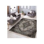 RealHomes Siyah - Kahve Zeminde Kilim Motifli Uşak Desenli Avangarde Etnik Motifler Salon Kaymaz Saçaklı Halı HaliDik-Deluxe-11593, 160 x 230