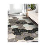 RealHomes Siyah - Kahvernegi Zeminde Geometrik Motifli Altıgen Desenli Geometrik Salon & Mutfak Saçaklı Halı HaliDik-Deluxe-11270, 150 x 300