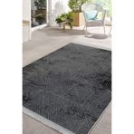 RealHomes Siyah Süme Zemin Kilim Motifli Eskitme Desenli Geometrik Oturma Odası Ofis Kaymaz Taban Saçaklı Halı HaliDik-Deluxe-11003, 150 x 300