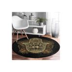 RealHomes Siyah Zemin Mandala Içinde Gold Fâtımâ'nın Eli Motifli Salon Yıkanabilir Kaymaz Taban Yuvarlak Halı HaliYuv-Comfort-5208, 150 x 150