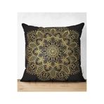 RealHomes Siyah Zeminde Gold Mandala Motifli Çift Taraflı Süet Yastık Kılıfı, Suet-K-5123