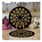 RealHomes Siyah Zeminde Gold Mandala Motifli Modern 2 1 Yuvarlak Servis Altlığı Supla