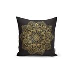 RealHomes Siyah Zeminde Gold Mandala Motifli Yastık Kılıfı, Rh-K5123