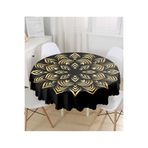 RealHomes Siyah Zeminde Gold Mandala Motifli Yuvarlak Masa Örtüsü Çap 140 cm, MasaYuv-5134-140x140cm