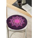 RealHomes Siyah Zeminde Pembe Neon Mandala Desenli Yuvarlak Fermuarlı Sandalye Minderi