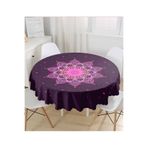 RealHomes Siyah Zeminde Pembe Neon Mandala Desenli Yuvarlak Masa Örtüsü - Çap 140cm, MasaYuv-5120-140x140cm