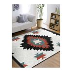 RealHomes Siyah Zeminde Retro Motifli Kilim Desenli Geometrik Klasik Oturma Odası Kaymaz Taban Saçaklı Halı HaliDik-Deluxe-12087, 150 x 200