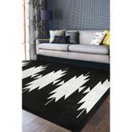 RealHomes Siyah Zeminde Tribal Motifli Kilim Desenli Etnik Motifler Geometrik Ofis Kaymaz Taban Saçaklı Halı HaliDik-Deluxe-12061, 100 x 120