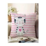 RealHomes So Sweet Pembe Çizgili Sevimli Kedi Modern Çift Taraflı Raşel Örme Yastık Kırlent Kılıfı, Sonil-K-5675-55x55cm