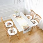 RealHomes Sonbahar Temalı Kabak Motifli 4 Yuvarlak Pofidik Sandalye Minderi ve 1 Runner Seti