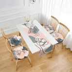 RealHomes Soyut Renkli Gül Çizimleri 4 Yuvarlak Pofidik Sandalye Minderi ve 1 Runner Seti