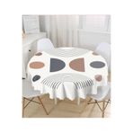 RealHomes Soyut Tarzda Onedraw Çizimli Dijital Baskılı Modern Yuvarlak Masa Örtüsü Çap 140cm, MasaYuv-10319-140x140cm
