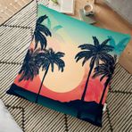 RealHomes Summer Palmiye Gün Batımı Tasarımlı Dijital Baskılı Dekoratif 70x70 cm Yer Minderi