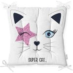 RealHomes Super Cat Motifli Modern Dijital Baskılı Pofidik Sandalye Minderi