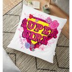 RealHomes Super Girl Tasarımlı Dijital Baskılı Dekoratif 70x70 cm Yer Minderi
