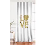 RealHomes Tek Kanat Beyaz Zemin Üzerinde Gold Renkli Love Yazılı Dijital Baskılı Fon Perde, Rh-PerdeTek-8221-140x260cm