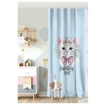 RealHomes Tek Kanat Mavi Zeminde Sevimli Kedicik Özel Tasarım Çocuk Odası Fon Perde