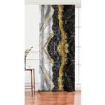 RealHomes Tek Kanat Modern Siyah Beyaz Altın Mermer Motifli Dijital Baskılı Salon Fon Perdesi