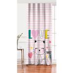 RealHomes Tek Kanat Pembe Çizgili Zeminde Sweet Cat Tasarımlı Dijital Baskılı Fon Perde
