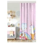RealHomes Tek Kanat Pembe Zeminde Unicorn Tasarımlı Çocuk Odası Fon Perde, Rh-CPerdeTek-4369-140x200