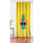 RealHomes Tek Kanat Sarı Zeminli Ananas Detaylı Modern Salon Fon Perdesi