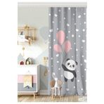 RealHomes Tek Kanat Uçan Balonlar Ve Sevimli Panda Desenli Çocuk Odası Fon Perde, Rh-CPerdeTek-4353-140x260