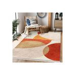 RealHomes Turuncu - Krem Zeminde Abstract Motifli Tablo Desenli Bohem Modern Oturma Odası Kaymaz Saçaklı Halı HaliDik-Deluxe-12348, 160 x 230