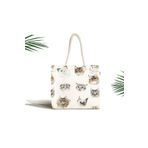 RealHomes Unisex Bej Kedi Desenli Fermuarlı Plaj Çantası, Canta-5651