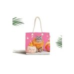 RealHomes Unisex Pembe Bal Kabakları Arasında Sevimli Kedi Modern Fermuarlı Plaj Çantası, Canta-5727
