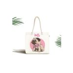 RealHomes Unisex Pembe Köpek Baskılı Fermuarlı Plaj Çantası, Canta-5690