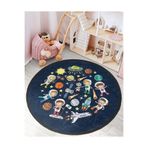RealHomes Uzay Motifli Astronot Tasarımlı Çocuk & Genç Odası Kaymaz Tabanlı Püsküllü Yuvarlak Çocuk Halısı HaliYuv-Deluxe-10591, 80 x 80