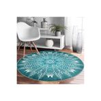 RealHomes Weave Mandala Desenli Lacivert Salon Ve Oturma Odası Yıkanabilir Kaymaz Tabanlı Yuvarlak Halı HaliYuv-Comfort-5124, 80 x 80