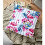 RealHomes YER-2367 Çizgili Flamingo Zeminli Dekoratif 70x70 cm Yer Minderi