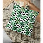 RealHomes YER-2538 Zigzag Siyah Beyaz Şerit Temalı Yaprak Çizimi 70x70 cm Yer Minderi