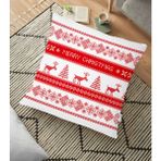 RealHomes YER-3026 Merry Christmas Kanaviçe Görünümlü Geyikler Baskılı 70x70 cm Yer Minderi