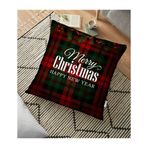 RealHomes YER-3036 Ekose Zeminde Merry Christmas Baskılı Dekoratif 70x70 cm Yer Minderi