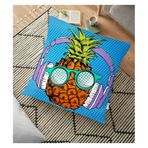 RealHomes YER-3272 Mavi Zeminli Tropikal Ananas Tasarımlı 70x70 cm Yer Minderi