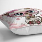 RealHomes YER-3477 Pembe Zeminli Sevimli Kedicik Desenli Dekoratif 70x70 cm Yer Minderi