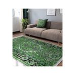 RealHomes Yeşil Zemin Geleneksel Motifli Kilim Desenli Etnik Motifler Avangarde Mutfak Kaymaz Saçaklı Halı HaliDik-Deluxe-12102, 80 x 120
