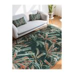 RealHomes Yeşil Zeminde Çiçek Motifli El Dokuma Desenli Summer & Fresh Floral Mutfak Kaymaz Taban Saçaklı Halı HaliDik-Deluxe-12000, 180 x 180