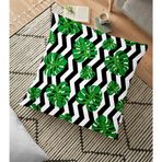 RealHomes Zigzag Zebra Temalı Yaprak Çizimli Dijital Baskılı 70x70 cm Yer Minderi