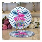 RealHomes Zigzag Zeminli Flamingo Dijital Baskılı Modern 2 1 Yuvarlak Servis Altlığı Supla