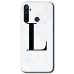 Realme 5I Beyaz Mermer Desenli L Harfi Baskılı Uyumlu Silikon Kılıf