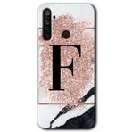 Realme 5I Pembe Mermer Desenli F Harfi Baskılı Uyumlu Silikon Kılıf