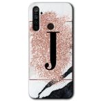 Realme 5I Pembe Mermer Desenli J Harfi Baskılı Uyumlu Silikon Kılıf