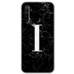 Realme 5I Siyah Mermer Desenli İ Harfi Baskılı Uyumlu Silikon Kılıf