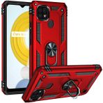 Realme C21 Kılıf Ultra Koruyan Yüzüklü Tank Stand Olan Mıknatıslı Voyotank - Kırmızı