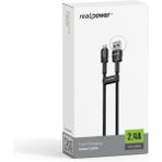Realpower 2.4A USB To Lightning Örgülü Şarj Kablosu (1 M) CA-24AULBK - Renk
